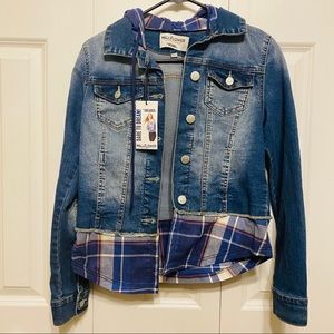 🖤 Wallflower | Junior’s Jean Jacket w/ Plaid Detailing | NWT